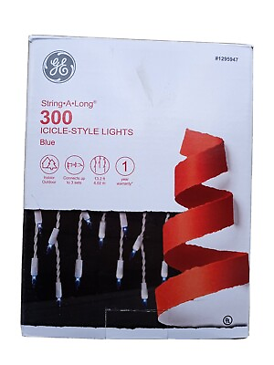 #ad GE Icicle Style Lights String A Long 300ct Blue Light White Wire13.2 Ft long $18.99