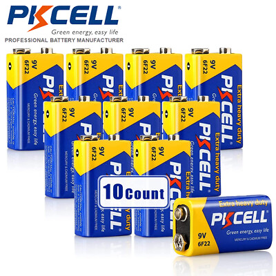 #ad 10pcs 9 Volt Batteries 0% Mercury Heavy Duty 9V 6F22 PP3 MN1604 EN22 Zinc Carbon $9.98