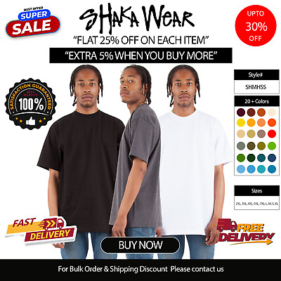 #ad Shaka Wear Mens Short Sleeve Basic Plain Tee Max Heavyweight T Shirt SHMHSS $18.05