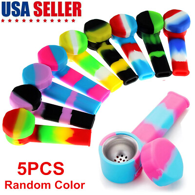 #ad 5PCS 3.4#x27;#x27; Mini Silicone Smoking Hand Pipe with Metal Bowl amp; Cap Lid Pocket Pipe $12.52