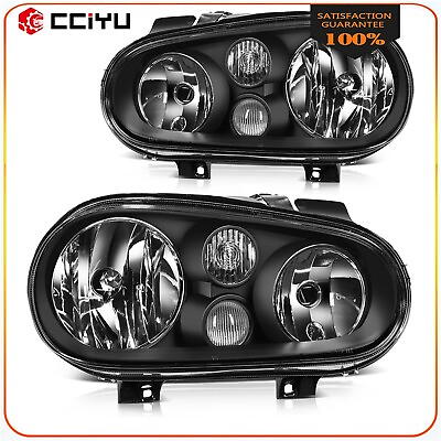 #ad For 1999 2006 Volkswagen Golf Headlights Assembly Pair Replacement Black Housing $68.88
