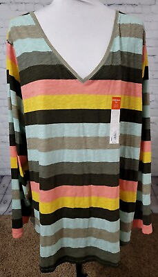 #ad 3X Everyday NWT womens top shirt striped long sleeved cotton blend $9.50