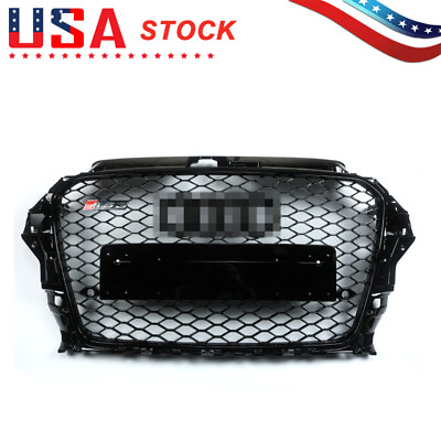 #ad RS3 Type Grille Front Hood Henycomb Bumper Grill For Audi A3 S3 2013 2016 Black $260.00