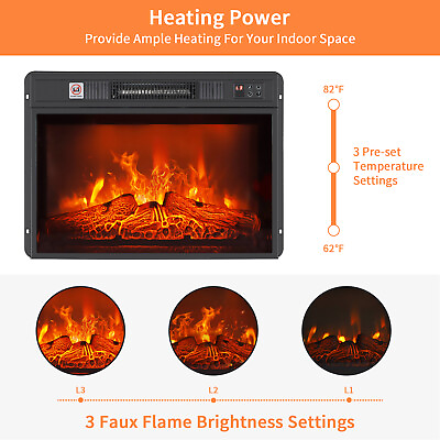#ad 1400W Embedded Fireplace Electric Insert Heater Glass View Log Flame Remote Home $90.90