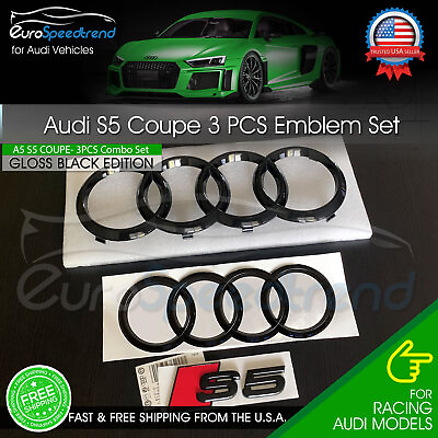 #ad Audi S5 COUPE Front Rear Rings 2008 2019 Emblem Gloss Black Logo Badge Combo Set $62.97