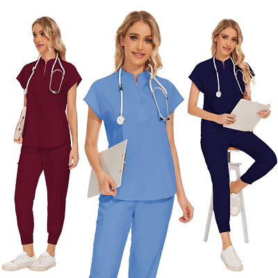 #ad Summer Stretch Women Scrub Sets Jogger Drawstring Pants Nurse Uniform Medical $16.89