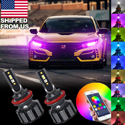 #ad 2x H8 H11 APP Control RGB Headlight LED Bulbs For Honda Civic BMW 525i 335i Etc $63.99