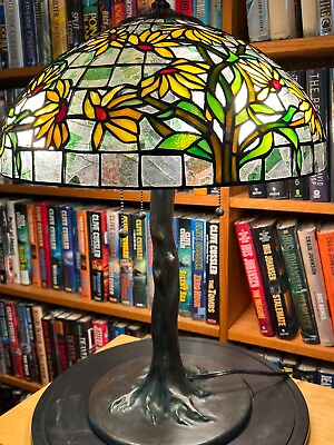 #ad Antique Tiffany Reproduction Yellow Black Eyed Susan on Small Bronze Tree Base $2475.00