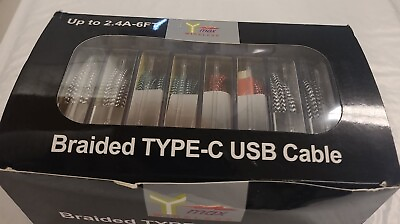 #ad Lot of 10 Type C USB Braided Cable 6 foot New In Package $44.99
