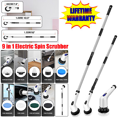 #ad Electric Cleaner Cordless Power Brush Spin Scrubber for Tub Tile Floor 9 Heads $32.52