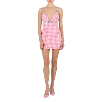 Area Ladies Pink Multi Bow Detail Tweed Mini Dress Brand Size 4 $593.66