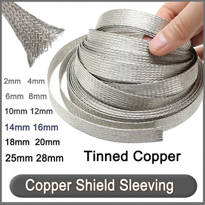 #ad 2 4 6 8 16 28mm Tinned Copper Metal Shielding Braided Sleeve Cable Wire Sleeving $5.09