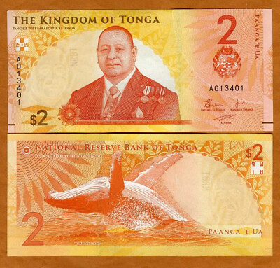 #ad Tonga 2 Pa#x27;anga ND 2023 P 50 A Prefix UNC Whale New Series of Notes $3.79