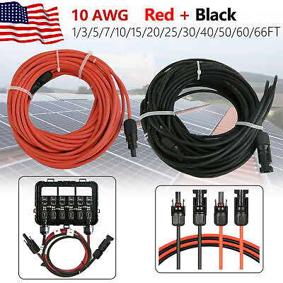 #ad 10 AWG BlackRed Solar Panel Extension Cable Silicone Flexible WireConnectors $38.69