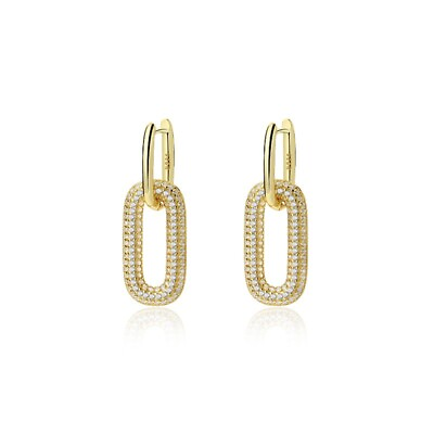 #ad Interlocking Oval Shape Hollow CZ Micro Pave Hoop Dangle Earring 18k Gold Plated $88.40