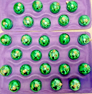 #ad Christmas Ornaments Lot 27 Green Disco Ball Plastic Mirrored Reflective Vintage $28.00