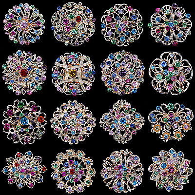 #ad Lot 16 pc Mixed Vintage Style Golden Rhinestone Crystal Brooch Pin DIY Bouquet $13.99