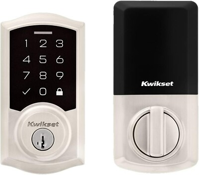 #ad Kwikset SmartCode 270 Deadbolt Lock w Smartkey Light Up Touchpad Satin Nickel $72.99