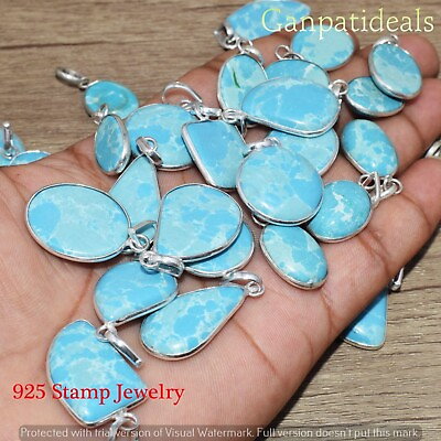 #ad Larimar Gemstone Baby Pendant Wholesale 5pcs Lot 925 Sterling Silver Plated $8.54