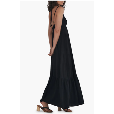 #ad Charlie Holiday Anthropologie Harlow Black Sleeveless 100% Cotton Maxi Dress M $44.99