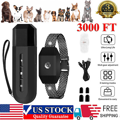 #ad 3000 FT Remote Dog Shock Training Collar Rechargeable Waterproof LCD Pet Trainer $20.99