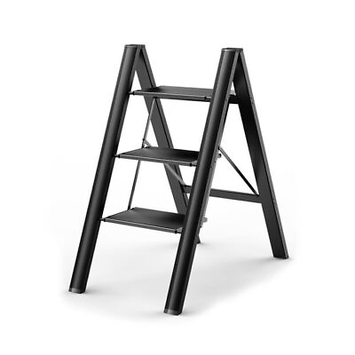 #ad Steel 3 Step Ladder Folding Sturdy 330lbs Pedal Stool Indoor Ladder Black 33Inch $31.58