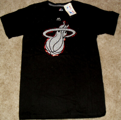 #ad Miami Heat Mens Majestic Mens T shirt Sz. Small New Nba Red Foil Style Logo $19.19
