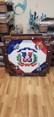 #ad Dominican Custom made BIG Domino Table. All wood with Folding legs. Coat Of Arms $287.00