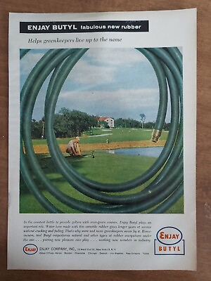 #ad Enjay Company Butyl Rubber Hose Golf Course Greenskeeper 1958 Vintage Print Ad $8.99