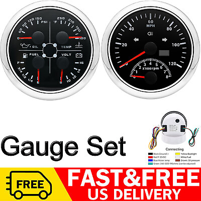 #ad 2 Gauge Set 85mm GPS Speedometer w tachoamp;85mm 4 in 1 Gauge for Boat Car Truck US $92.84