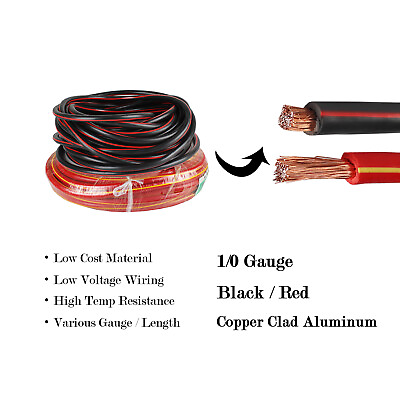 #ad Black Red CCA Power Ground Wire 1 0 Gauge 0 AWG Flexible Amp Cable Lot Car Truck $96.99