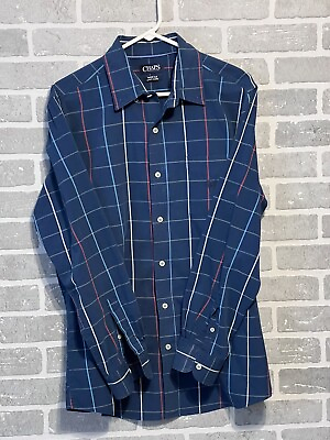 #ad Chaps Mens Large Blue Plaid Button Down Shirt Long Sleeves Preowned $10.00