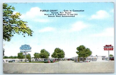 #ad ROSWELL NM New Mexico PUEBLO COURT c1940s Chaves County Roadside Postcard $6.78