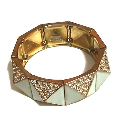 #ad Vintage Pyramid Enamel Mint Green Crystal Gold Tone Stretch Bracelet $22.00