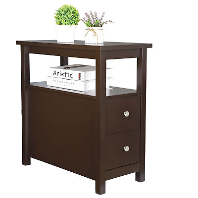 #ad Narrow End Table with 2 Drawers and Open Shelf Sofa Side Table for Living Room $52.58
