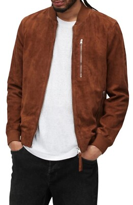 #ad New All Saints Kemble Suede Bomber Jacket Aged Walnut Brown New $569 MSRP Large $324.00