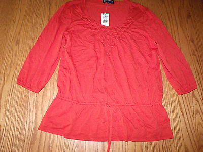 #ad Nwt Womens Jones New York $59 Yam Orange 3 4 Sleeve Beaded Knit Top Shirt Large $10.95