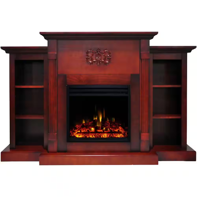 #ad Electric Fireplace Heater 72 In. Cherry w Mantel Bookshelves Log Display Remote $955.62