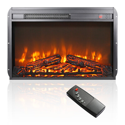 #ad 1400W Insert Electric Fireplace ultra thin Heater w Log Set amp; Realistic Flame $109.00