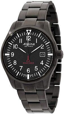 #ad #ad Alpina Startimer Pilot Men#x27;s Quartz Black Bracelet Watch 42MM AL 240B4FBS6B $263.99