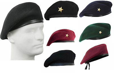 #ad Beret Cap With Gold Star Hat Wool Military Army French Blue black Green Maroon $13.04