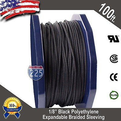 #ad 100 FT 1 8quot; Black Expandable Wire Cable Sleeving Sheathing Braided Loom Tubing $13.98
