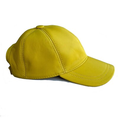 #ad Yellow 100% Genuine Real Lambskin Leather Baseball Cap Hat $24.99