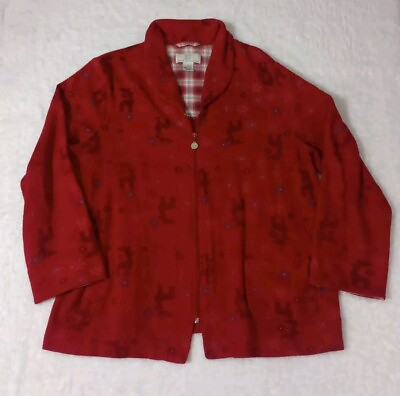 #ad Karen Neuburger Sleepwear Full Zip Pajama Top Size XL Reindeer Print Red $18.00