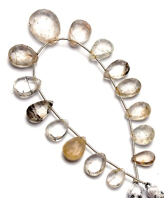 #ad Natural Gem Rutile Quartz 9x7 to 19x15mm Size Pear Cut Briolette Beads 7quot; Strand $16.00