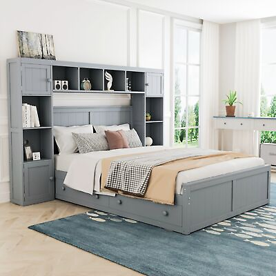 #ad Elegant and Functional Full Size Wood Bed with 4 Drawers and All in One Cabinet $660.55