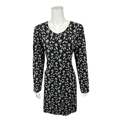 #ad Isaac Mizrahi Women#x27;s Andean Floral Printed Knit Swing Dress Black Large Size $20.00