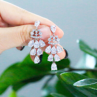 #ad Fashion Brand Ear Jewelry CZ Crystal Long Water Drop Dangle White Party Earrings $6.99