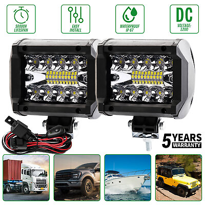 #ad 4quot; LED Work Light Bar Pods Flood Spot Combo Fog Driving Kit ATV w Wiring Harness $22.79