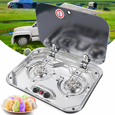 #ad LPG Gas Stove 2 Burner RV Boat Caravan With Tempered Glass Lid Stainless Camper $195.71